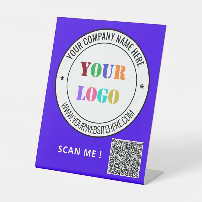 Signe De Table Logo de l'entreprise personnalisée Texte et Code Q (Recto)