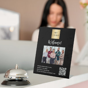 Signe De Table Logo de l'entreprise photo noire bienvenue code QR