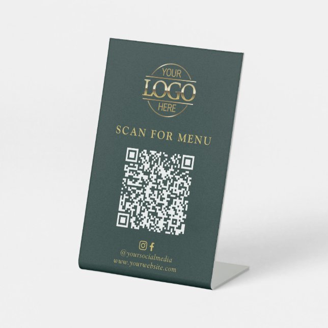 Signe De Table Logo de l'entreprise verte moderne Menu QR Code sa (Recto)