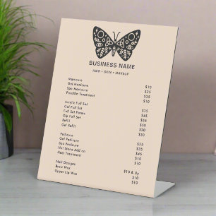 Signe De Table Logo de papillon noir et prix de service rose pâle
