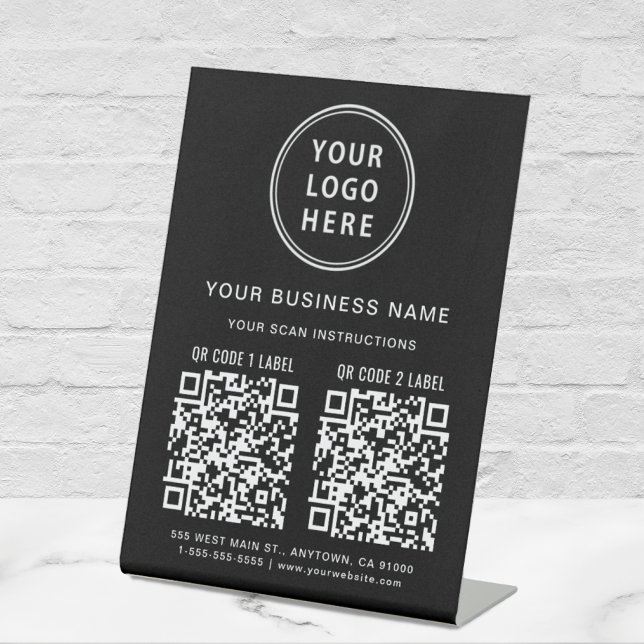 Signe De Table Logo d'entreprise 2 codes QR noir (Créateur téléchargé)