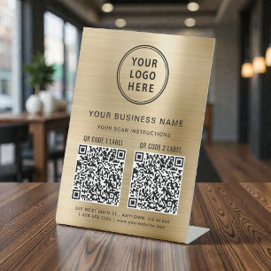 Signe De Table Logo d'entreprise 2 codes QR Or
