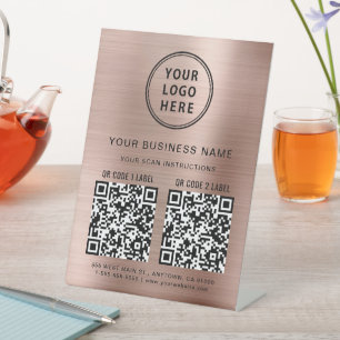 Signe De Table Logo d'entreprise 2 codes QR Or Rose