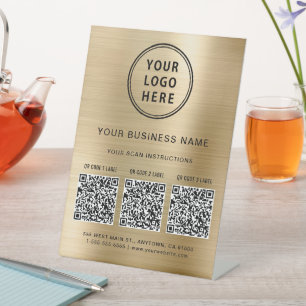 Signe De Table Logo d'entreprise 3 codes QR Gold