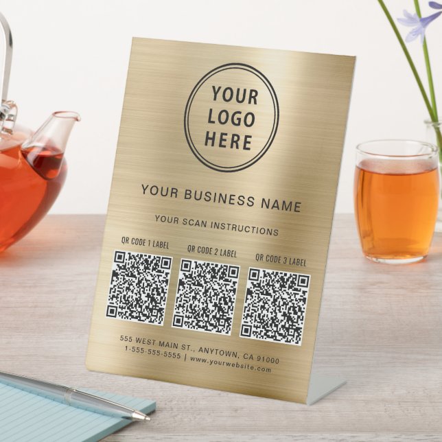 Signe De Table Logo d'entreprise 3 codes QR Gold (In SItu)