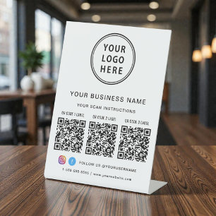 Signe De Table Logo d'entreprise 3 codes QR médias sociaux