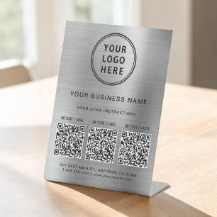 Signe De Table Logo d'entreprise 3 Codes QR Promotionnel Argent