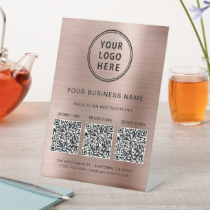 Signe De Table Logo d'entreprise 3 codes QR Rose Gold