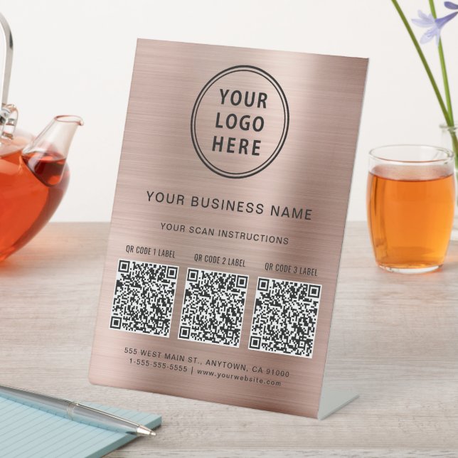 Signe De Table Logo d'entreprise 3 codes QR Rose Gold (In SItu)