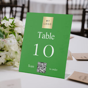Signe De Table Logo d'entreprise blanc vert QR code numéro de tab