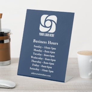 Signe De Table Logo d'entreprise bleu marine Heures d'ouverture p
