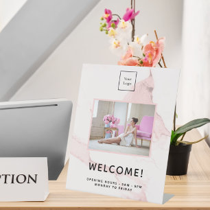 Signe De Table Logo d'entreprise en marbre rose vif