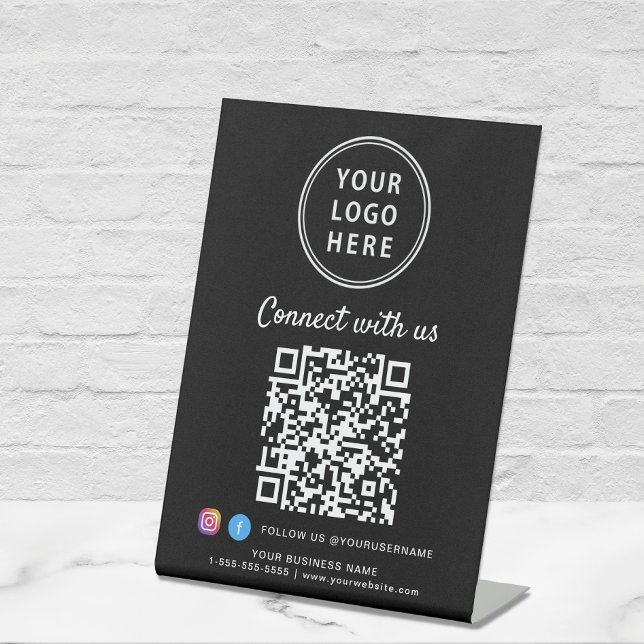 Signe De Table Logo d'entreprise QR Code Se Connecter Avec La Tab (A QR code sign to effortlessly connect your customers to your online platforms)