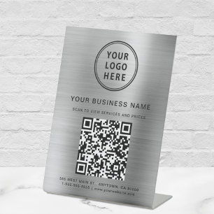 Signe De Table Logo d'entreprise QR Code Silver