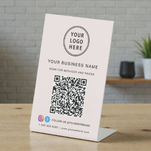 Signe De Table Logo d'entreprise Scannez-moi Code QR Réseaux Soci