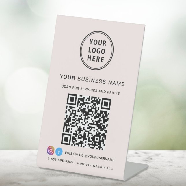 Signe De Table Logo d'entreprise Scannez-moi Code QR Réseaux Soci (Créateur téléchargé)