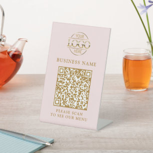 Signe De Table Logo d'entreprise simple Code QR Menu sans contact