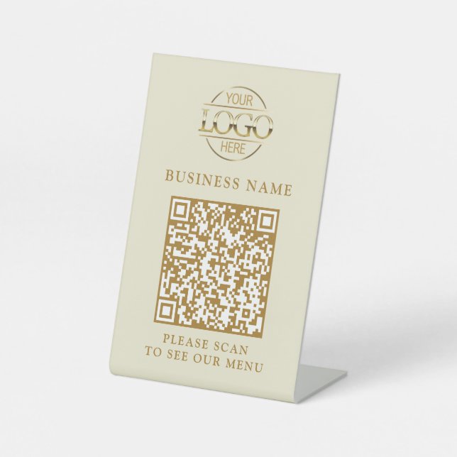 Signe De Table Logo d'entreprise simple Code QR Menu sans contact (Recto)