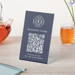 Signe De Table Logo d'entreprise simple QR Code Menu Sans contact