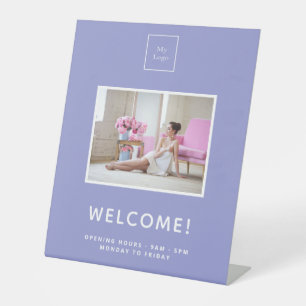 Signe De Table Logo d'entreprise violet lavande photo bienvenue