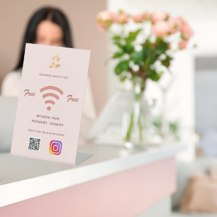 Signe De Table Logo d'entreprise Wifi code qr instagram blush ros
