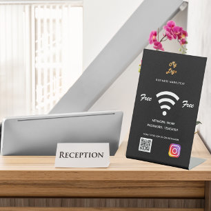 Signe De Table Logo d'entreprise Wifi code qr instagram noir