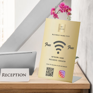 Signe De Table Logo d'entreprise Wifi code qr instagram or