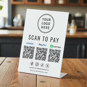 Signe De Table Logo des codes QR Scan to Pay Paypal Venmo CashApp