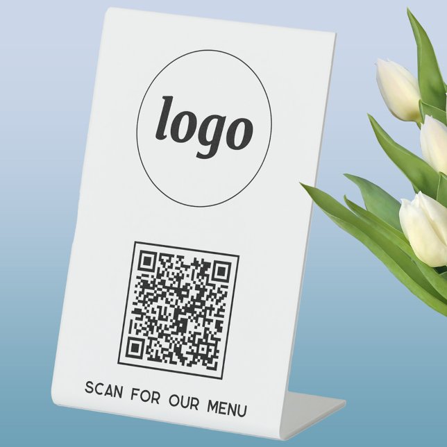 Signe De Table Logo du code QR Analyse d'entreprise pour le menu (Simple logo with QR code scan for menu pedastal sign for business)