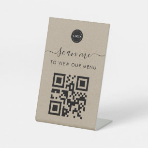 Signe De Table Logo du menu du code Qr de style Kraft sans contac