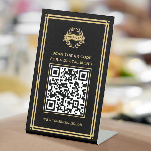 Signe De Table Logo du menu du code QR sans contact Classic Black