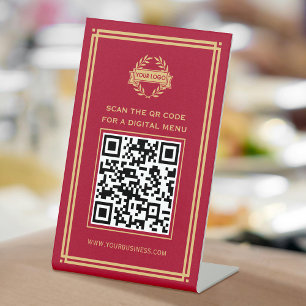 Signe De Table Logo du menu du code QR sans contact Classic Red G
