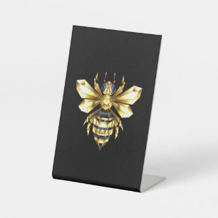 Signe De Table Logo Faux Gold Foil Bee Polygonal sur Noir