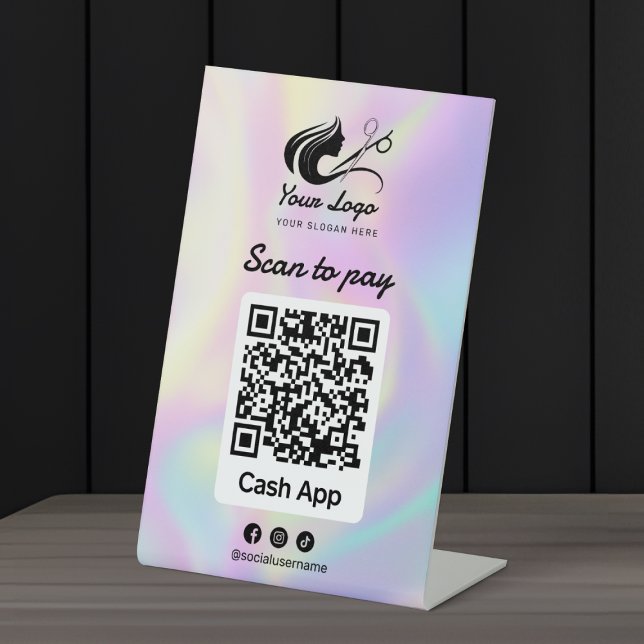 Signe De Table Logo Holographique Salon des cheveux Scanner pour  (Créateur téléchargé)