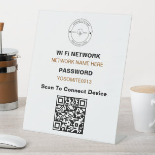 Signe De Table Logo minimaliste simple Code QR Détails Wifi