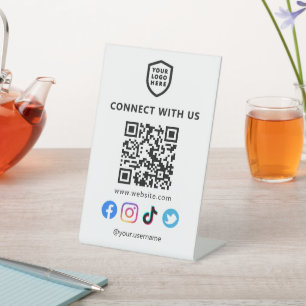 Signe De Table Logo moderne   Code QR des médias sociaux blancs