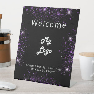 Signe De Table Logo noir violet parties scintillant accueil entre