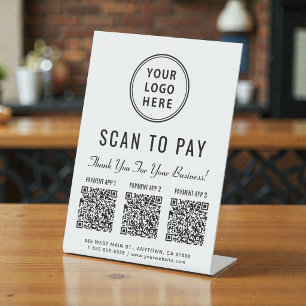 Signe De Table Logo « Payer par scan » 3 codes QR de paiement