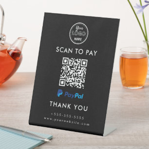 Signe De Table Logo professionnel Paypal QR Code Scan to Pay Noir