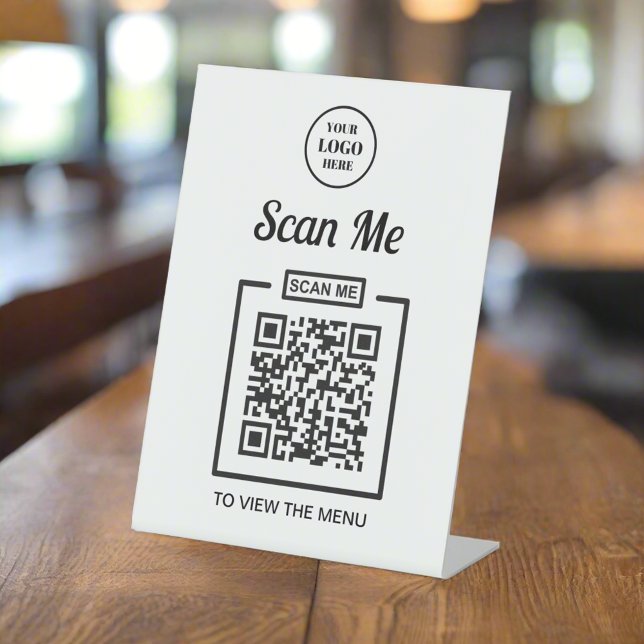 Signe De Table Logo professionnel QR Code personnalisé Menu noir  (Créateur téléchargé)
