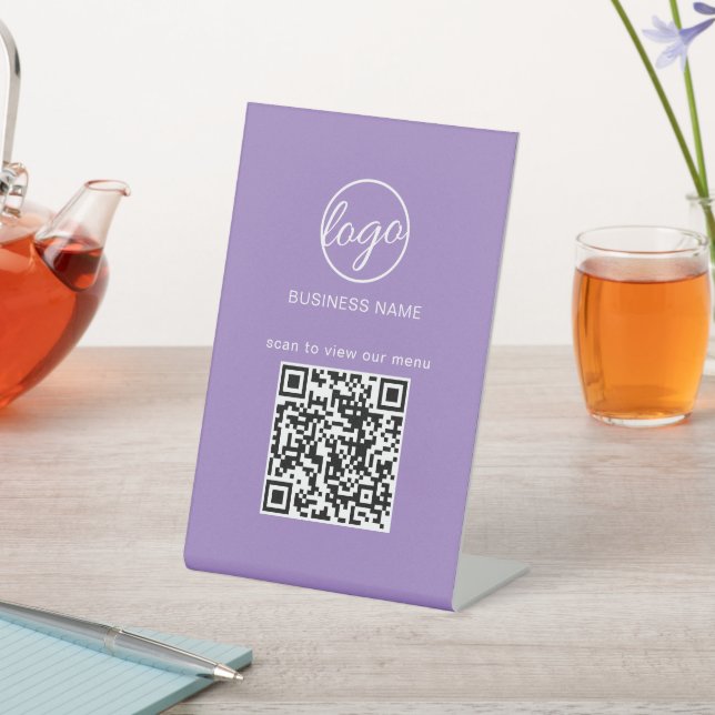 Signe De Table Logo QR Code Restaurant Menu Light Purple Business (In SItu)
