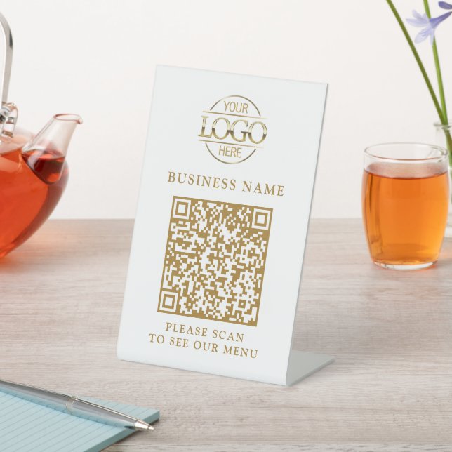 Signe De Table Logo simple d'entreprise Code QR Menu sans contact (In SItu)