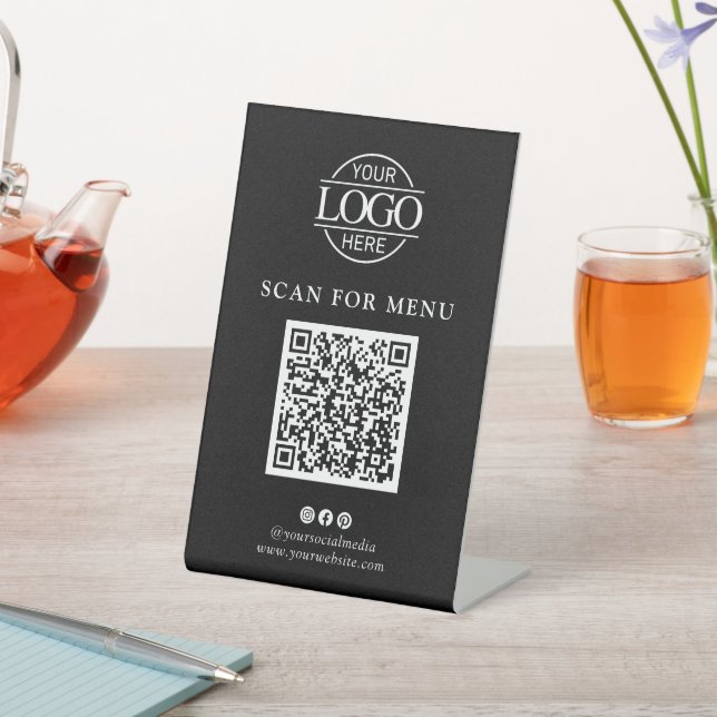 Signe De Table Logo simple d'entreprise noire Menu QR Code sans c (In SItu)