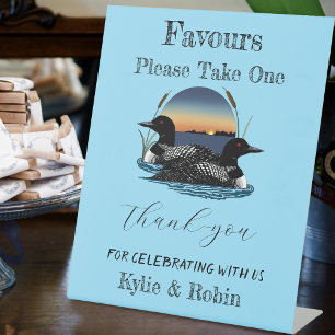 Signe De Table Loons coucher bleu mariage Faveurs