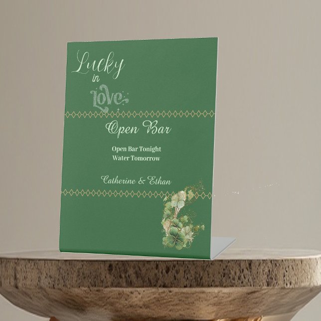 Signe De Table  Lucky in Love Four Leaf Clover Shamrock Open Bar  (Lucky in Love Four Leaf Clover Shamrock Open Bar Pedestal Sign)