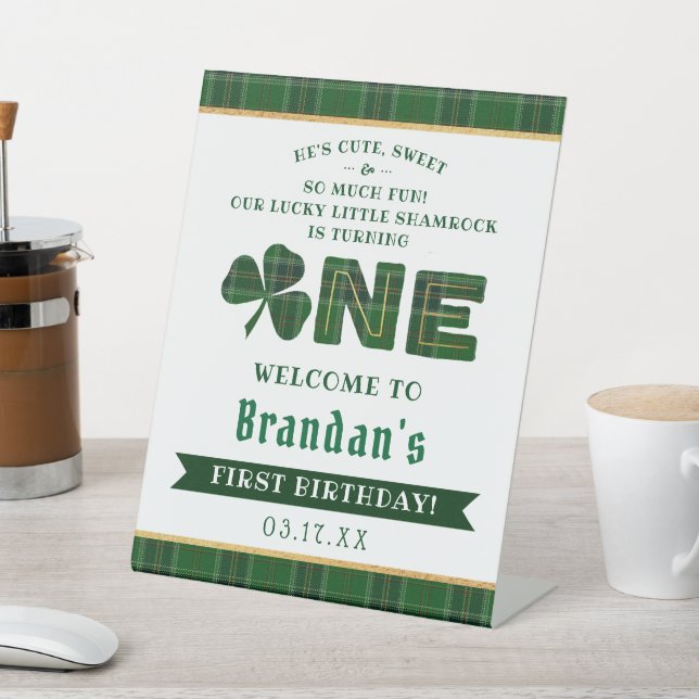Signe De Table Lucky Little Shamrock 1er anniversaire Bienvenue (In SItu)