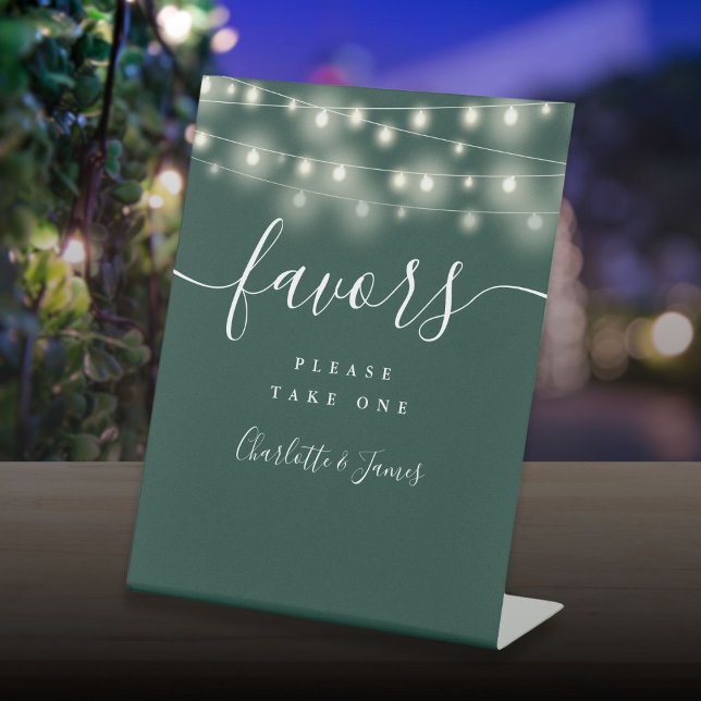 Signe De Table Lumières en guirlande émeraude verte pour la décor (String Lights Emerald Green Wedding Favors Table Pedestal Sign)