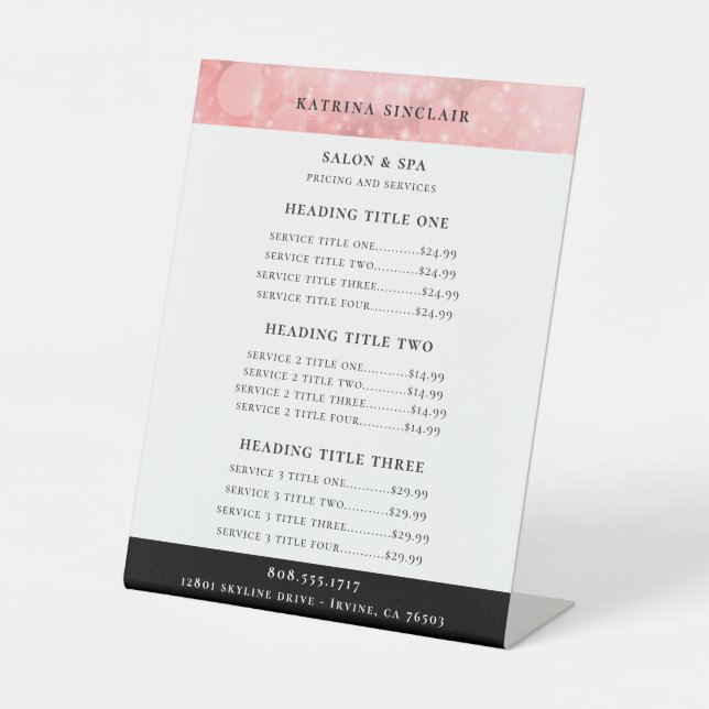 Signe De Table Lumineuse Pink Bokeh Services Tarification (Recto)