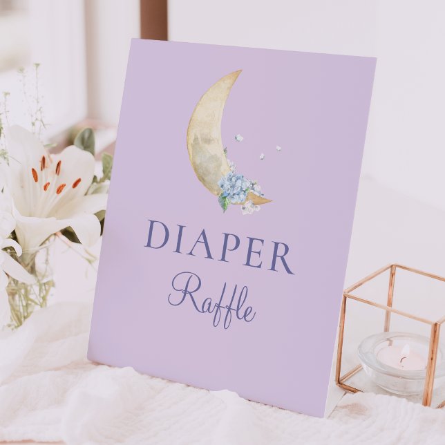 Signe De Table Lune Whimsical Purple Baby shower Déchets Raffin (Créateur téléchargé)