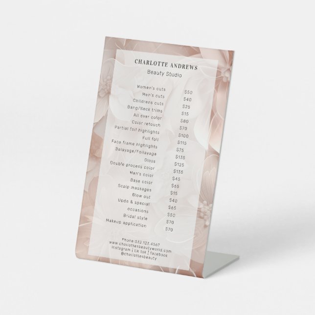Signe De Table Luxe, Beige-Blanc, Fleur, Salon (Recto)